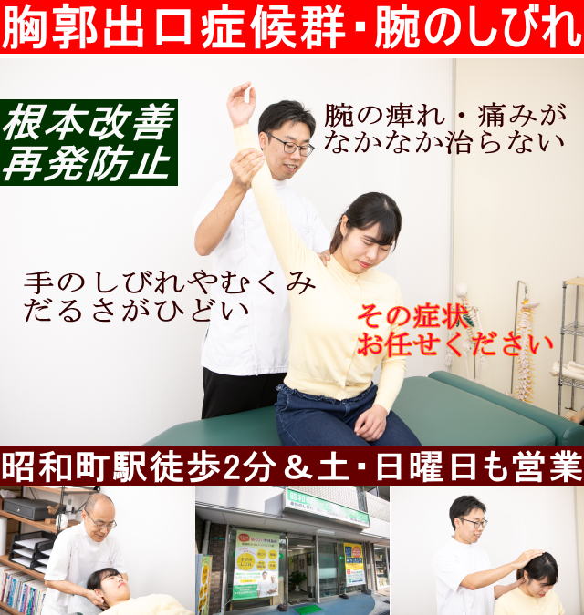 大阪胸郭出口症候群 効果抜群 神経回復整体 が 不調を根本解消 痛みしびれ専門整体院 昭和町カイロ